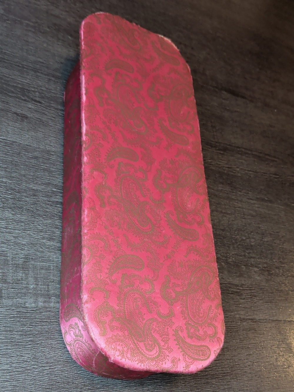 Antique 1800s Victorian Glove Box Pink Paisley Pattern Over Cardboard